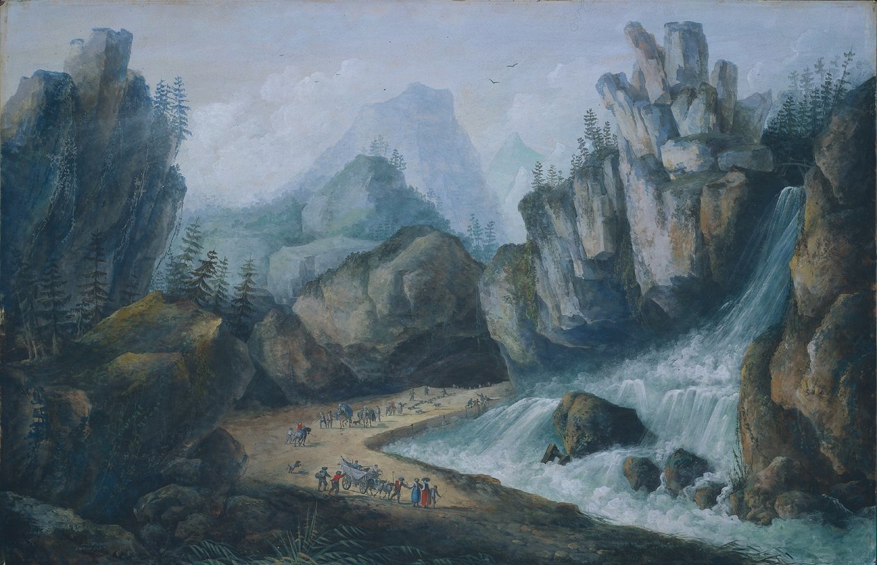 Torrent ja vesiputous Alpeilla, 1792. tekijältä Louis Bélanger
