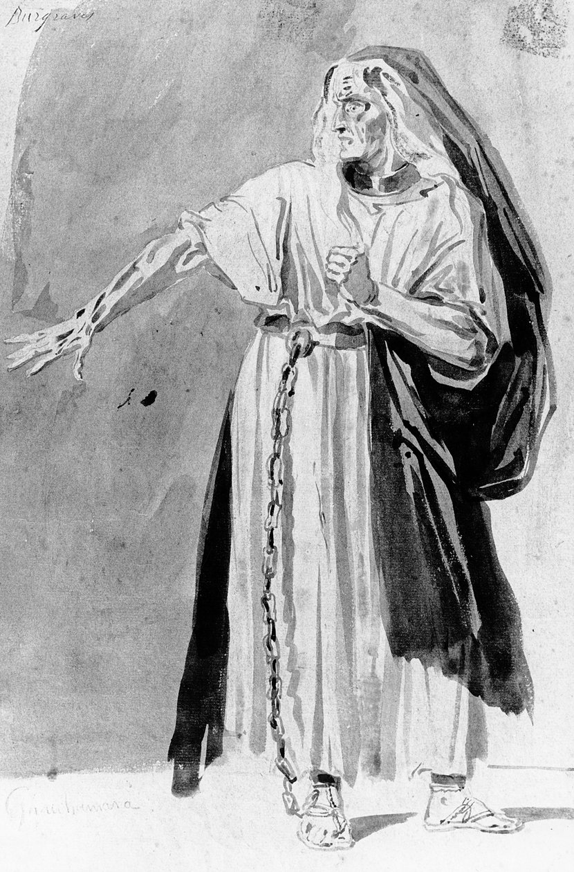 Pukusuunnittelu Victor Hugon (1802-85) Les Burgravesille, n. 1843 tekijältä Louis Boulanger