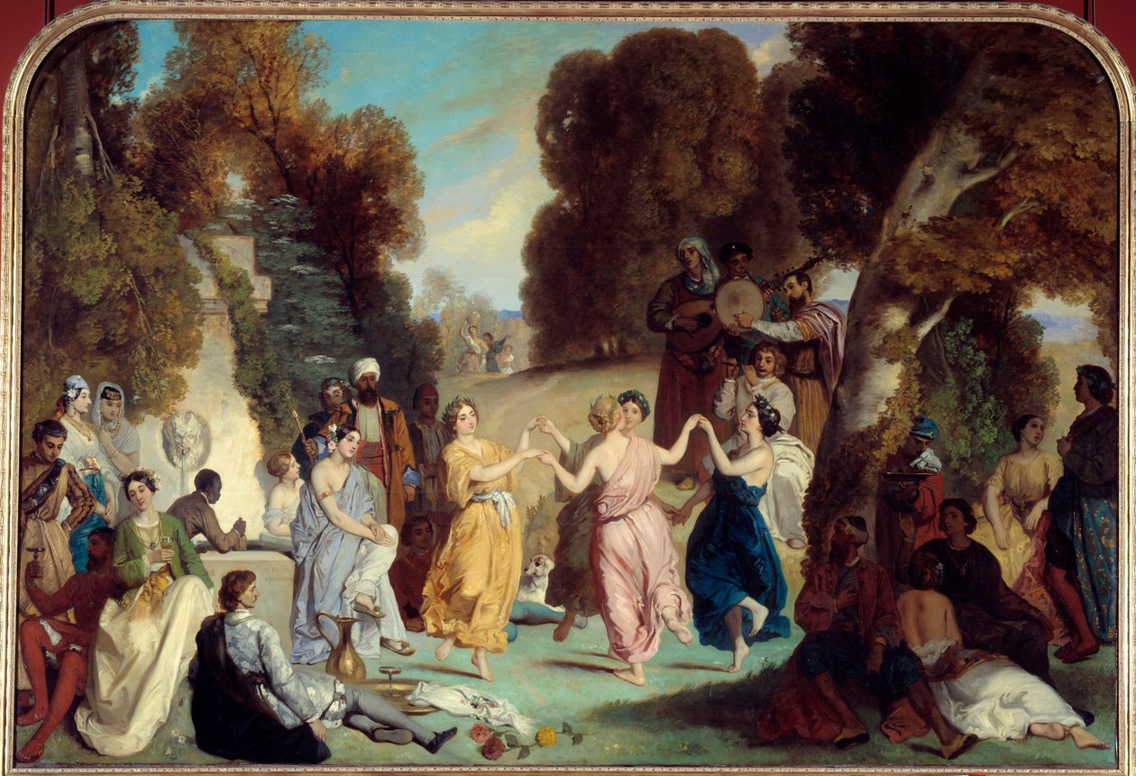 Muusien tanssi Louis Boulangerin (1806-1867) maalaus 1851 su. 2,2x3,25 m Pariisi, Carnavalet-museo tekijältä Louis Boulanger