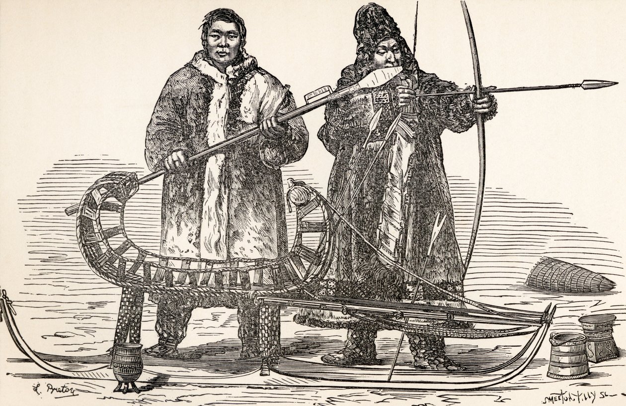 Burjatit Burjatian tasavallasta, Venäjältä, Victor Meignanin teoksesta From Paris to Pekin over Siperian Snows, kaiverrettu Smeeton-Tillyn (Burne Smeeton (1840-60) ja Auguste Tilly (1898)) toimesta, julkaistu vuonna 1898. tekijältä Louis Breton