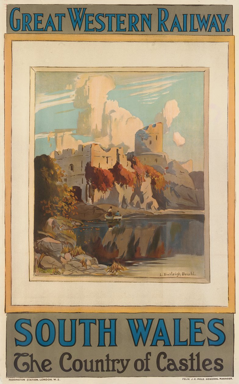 "South Wales", juliste, joka mainostaa Great Western Railwayä (väri litho) tekijältä Louis Burleigh Bruhl