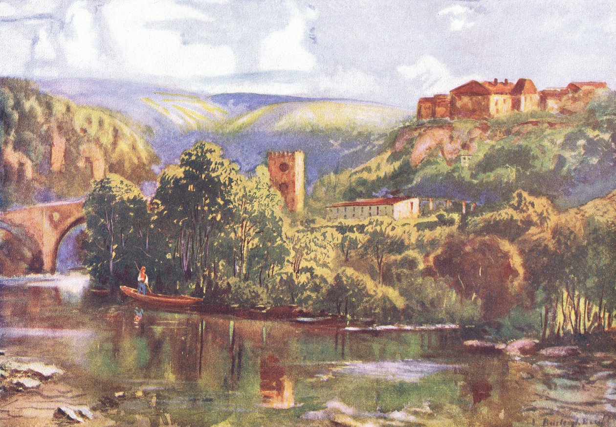 Tejo-joella, Hutchinson & Sonin julkaisemasta Hutchinsonin maalauksellisesta Euroopasta, n. 1930 (värilitho) tekijältä Louis Burleigh Bruhl