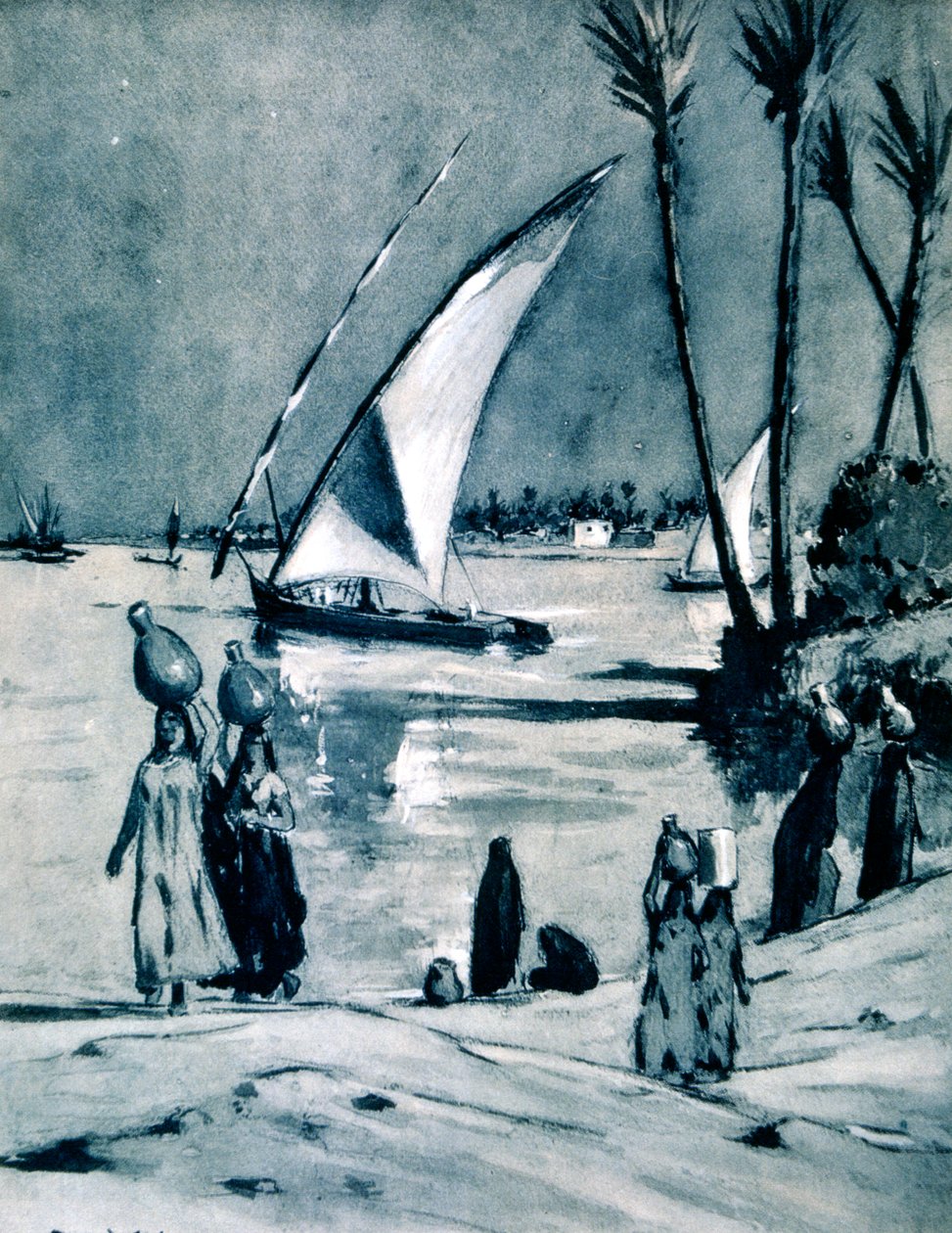 Veden kuljettaminen Niilistä, Kairo, Egypti, 1928 tekijältä Louis Cabanes
