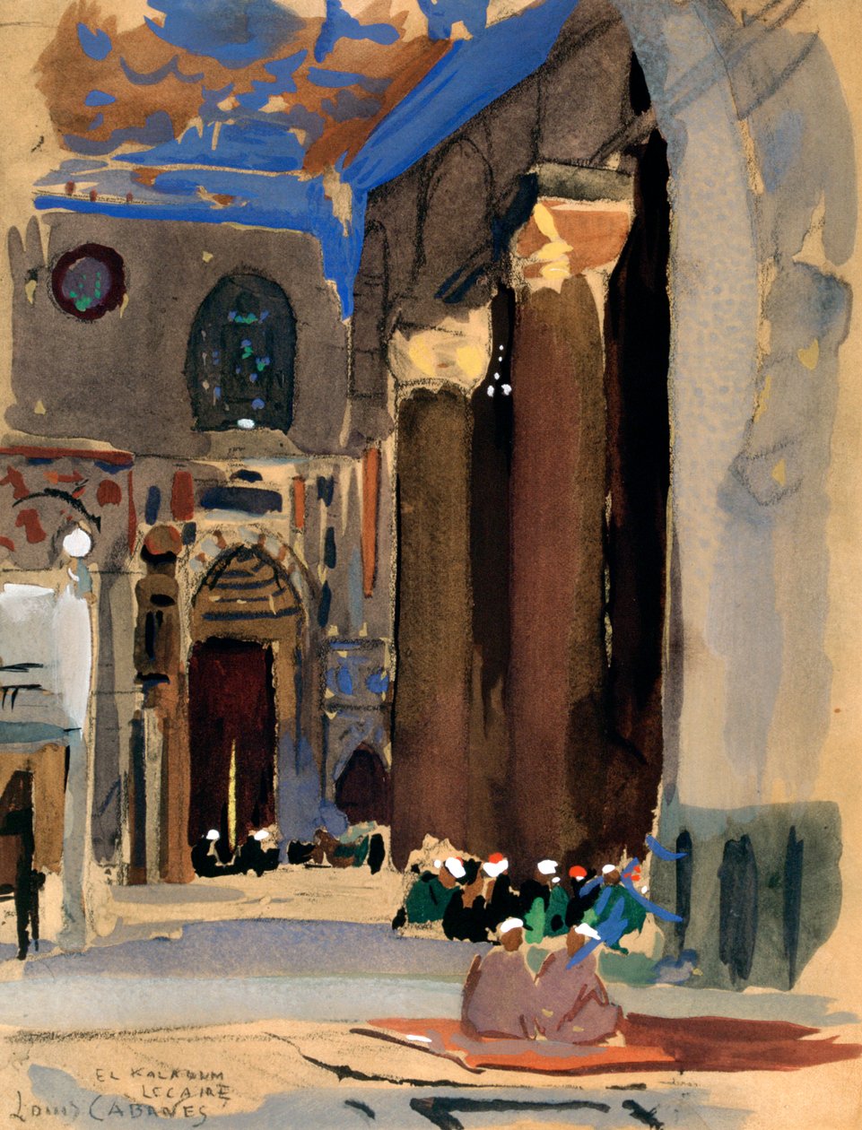 Sultan Kalaounin moskeijan sisustus, Kairo, Egypti, 1928 tekijältä Louis Cabanes