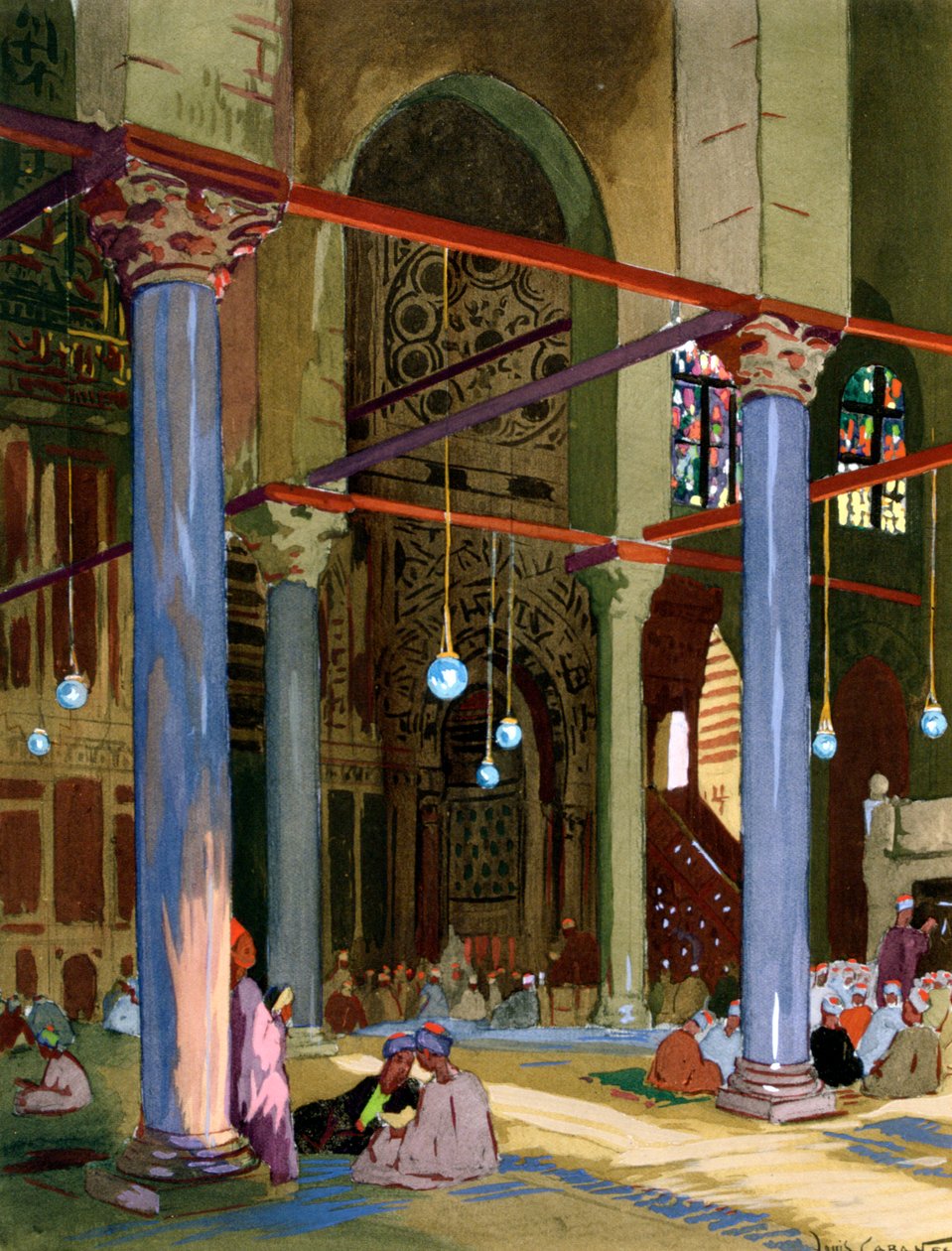 Al-Muayyad-moskeijan sisustus, Kairo, Egypti, 1928 tekijältä Louis Cabanes