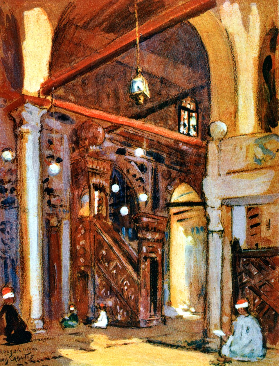 Al-Muayyad-moskeijan sisustus, Kairo, Egypti, 1928 tekijältä Louis Cabanes