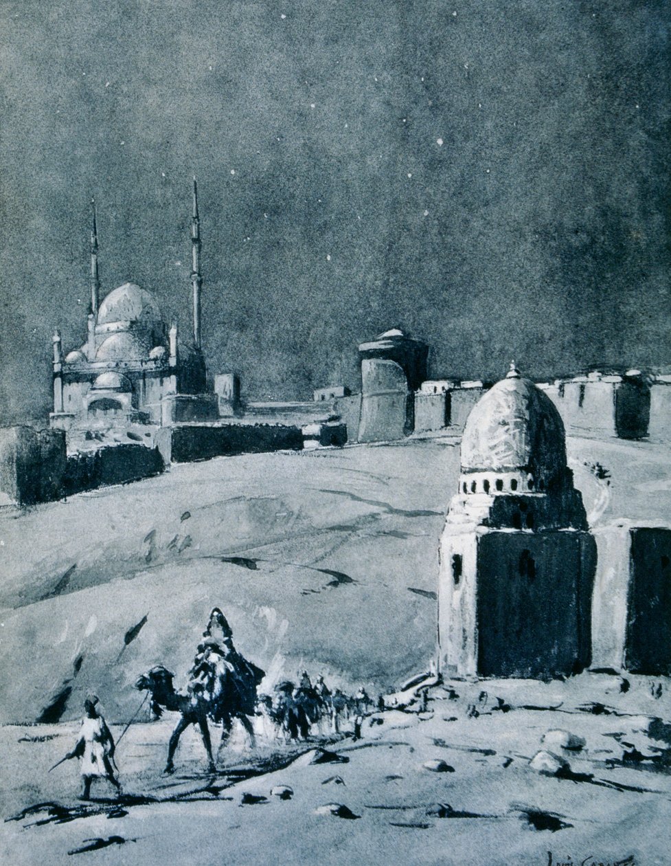 Muhammad Alin moskeija kuunvalossa, Kairo, Egypti, 1928 tekijältä Louis Cabanes