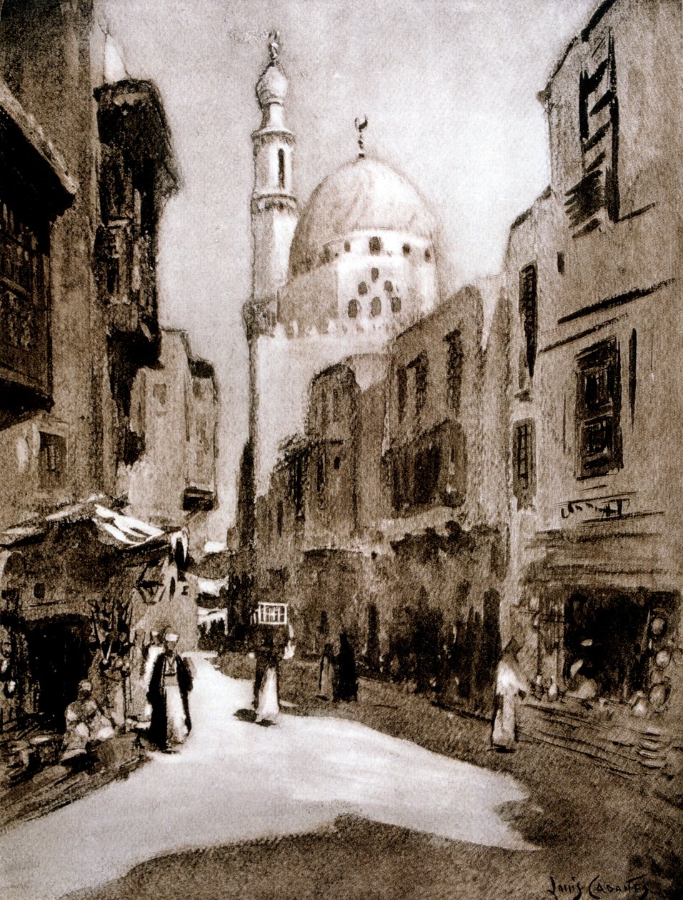Vanha katu auringonvalossa, Kairo, Egypti, 1928 tekijältä Louis Cabanes