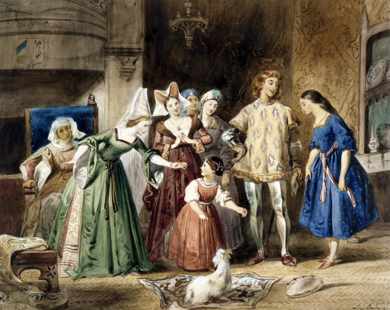 Esmeralda Madame de Gondelaurierissa. Victor Hugon Notre-Damen kyttyräselkä, 1831. tekijältä Louis Candide Boulanger
