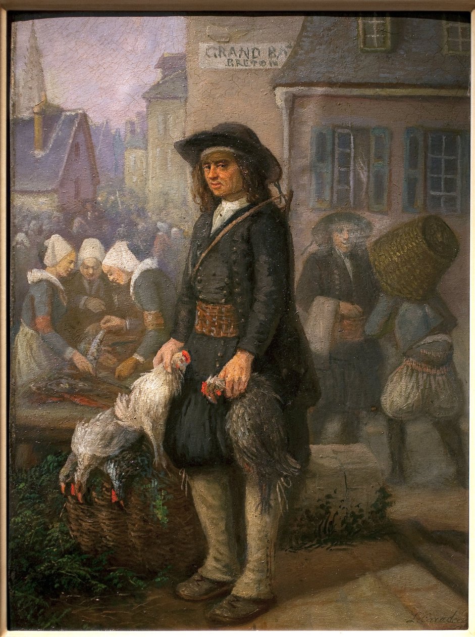 Kävelykohtaus Bretagnessa. Louis Caradecin (1802-1888) maalaus. Öljy kankaalle, noin 1850. Breton-museo Quimperissä. tekijältä Louis Caradec