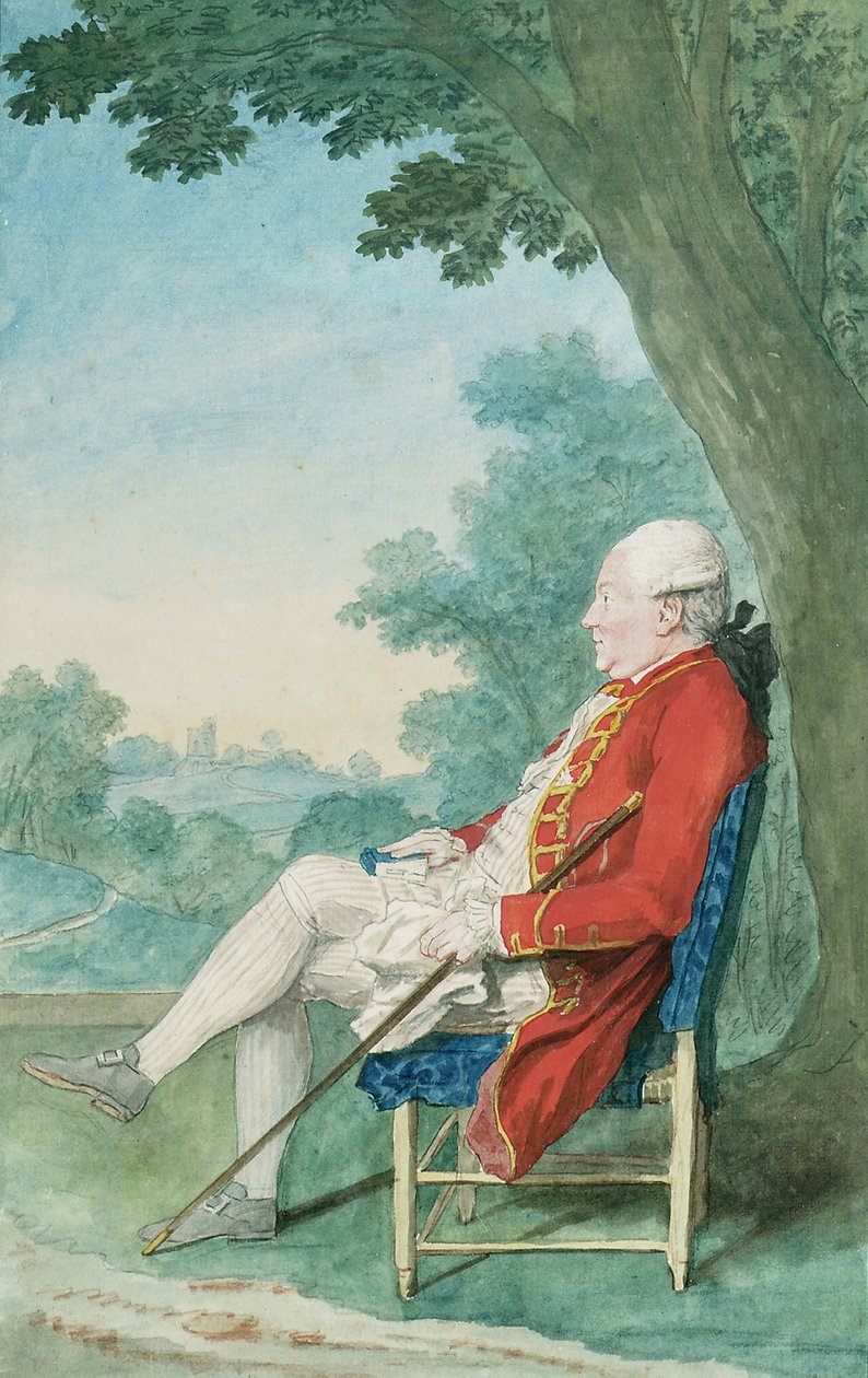 Herra O"Flanagan istuu profiilissa vasemmalla puistossa, 1771 tekijältä Louis Carrogis