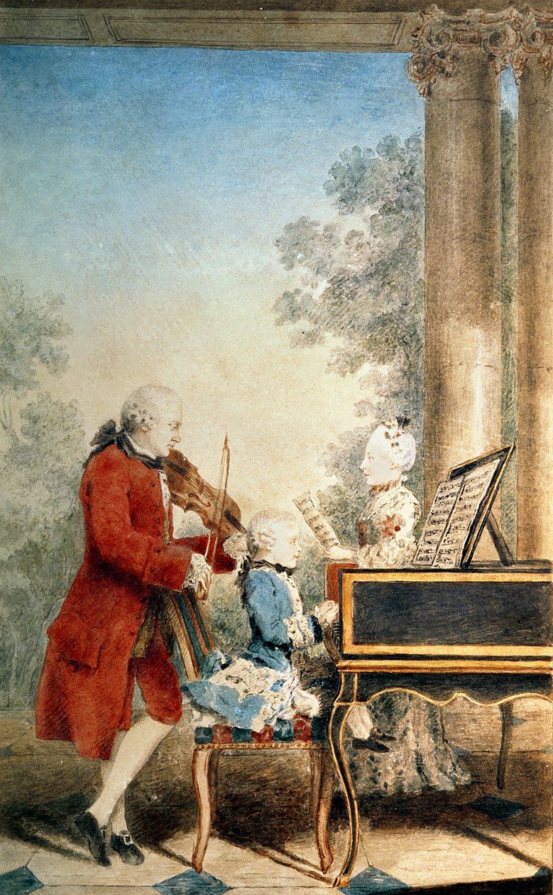 Leopold Mozart (1719-87) ja hänen kaksi lastaan, Wolfgang Amadeus (1756-91) ja Maria-Anna, joka tunnetaan nimellä "Nannerl" (1751-1829) tekijältä Louis Carrogis Carmontelle