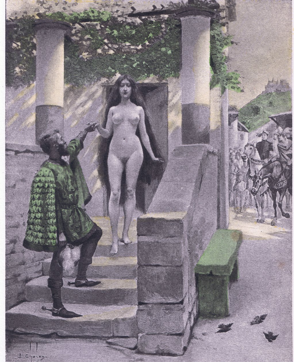 Griselda, kuvitus Decameron of Boccacciosta, julkaissut Navarre Society 1930-luvulla (litho) tekijältä Louis Chalon