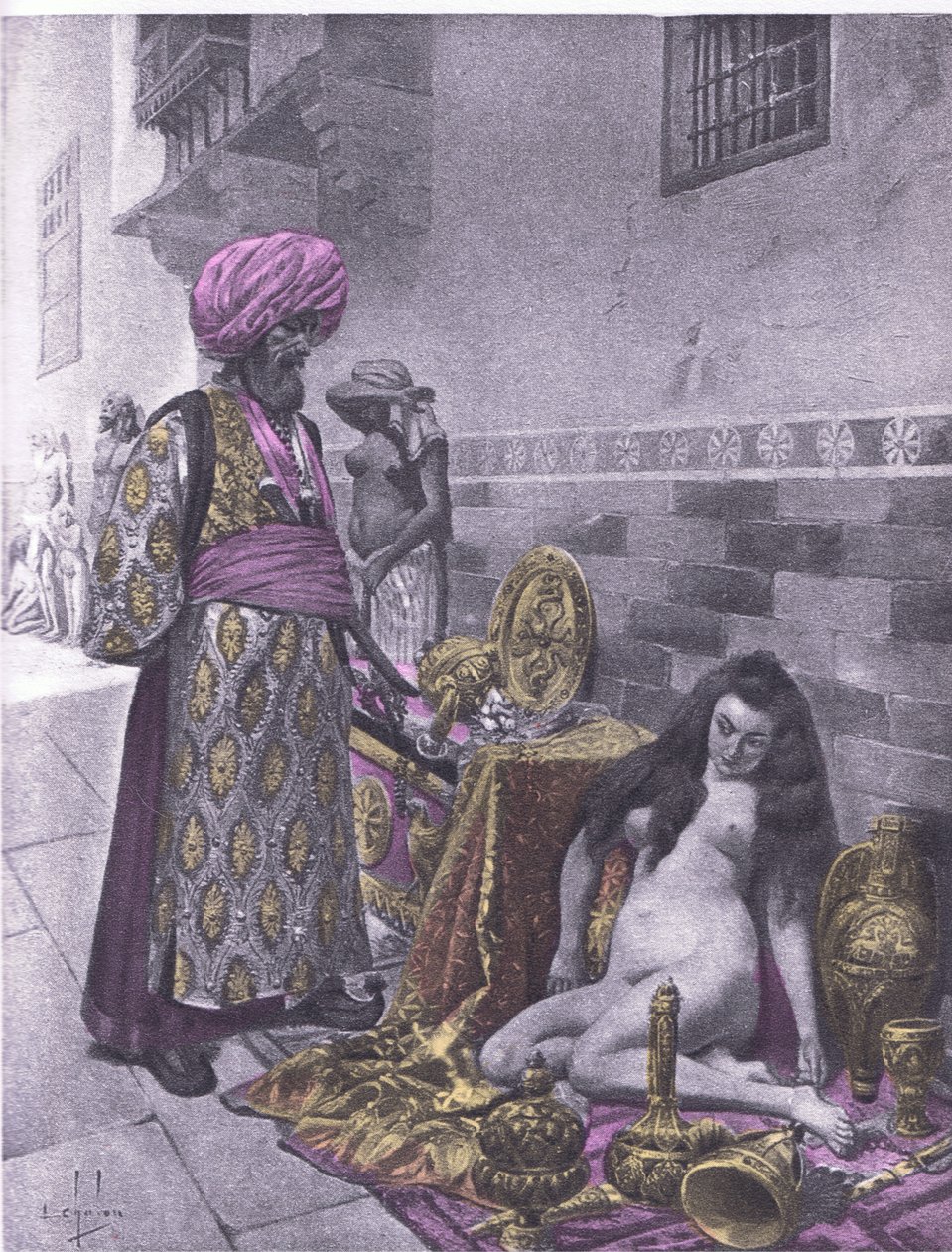 Osbech ja vangit, Navarre Societyn 1930-luvun julkaisema kuva Boccaccion Decameronista (litho) tekijältä Louis Chalon