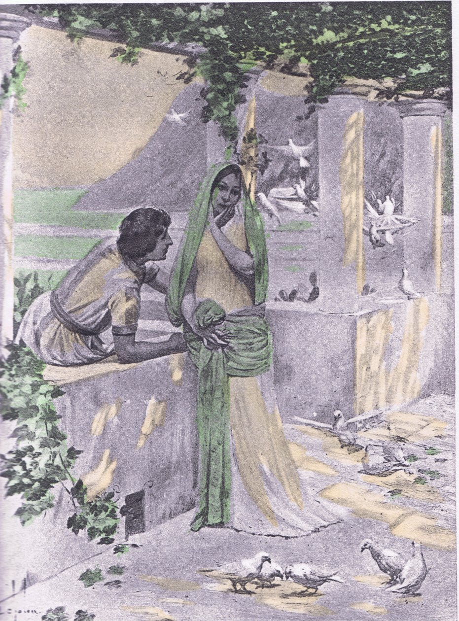 Restituta, kuvitus Decameron of Boccacciosta, julkaissut Navarre Society 1930-luvulla (litho) tekijältä Louis Chalon