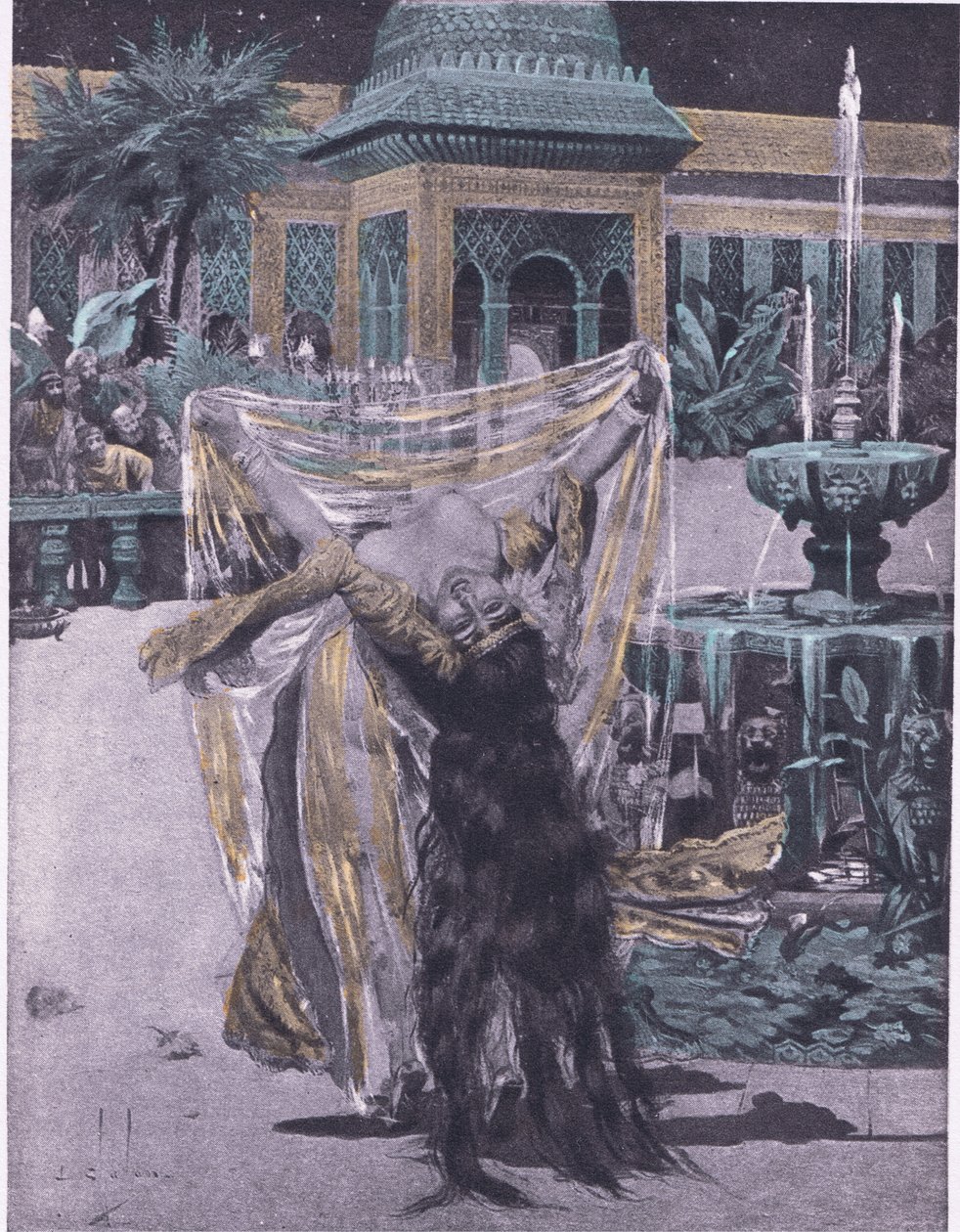 Babylonin tyttären tanssiva Soldan, Navarre Societyn 1930-luvun julkaisema kuva Boccaccion Decameronista (litho) tekijältä Louis Chalon