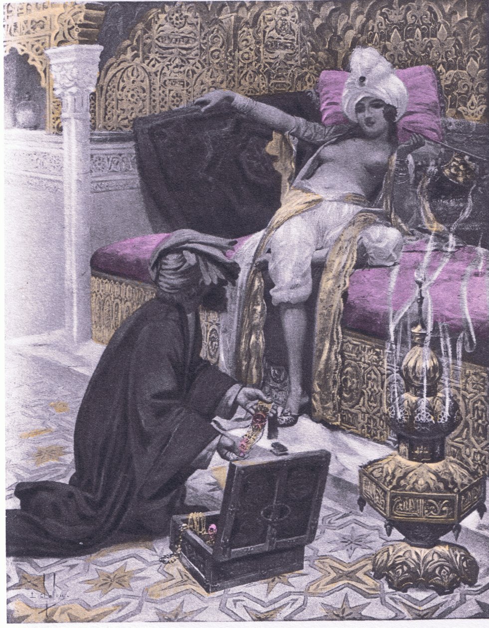 Tunisin kuninkaan tytär, Navarre Societyn 1930-luvun julkaisema kuva Boccaccion Decameronista (litho) tekijältä Louis Chalon