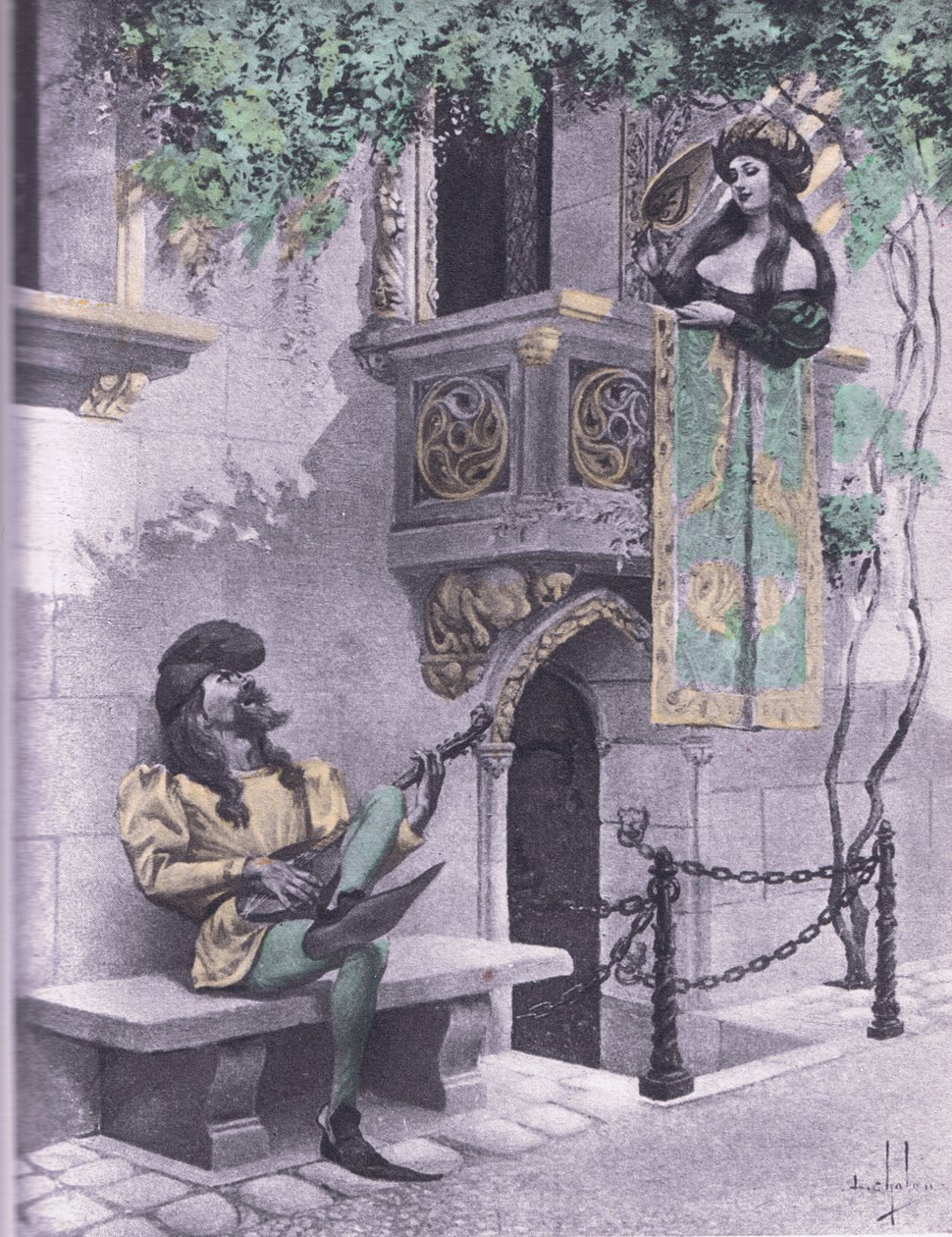 Tyhmä rakastaja, kuvitus Decameron of Boccacciosta, julkaissut Navarre Society 1930-luvulla (litho) tekijältä Louis Chalon
