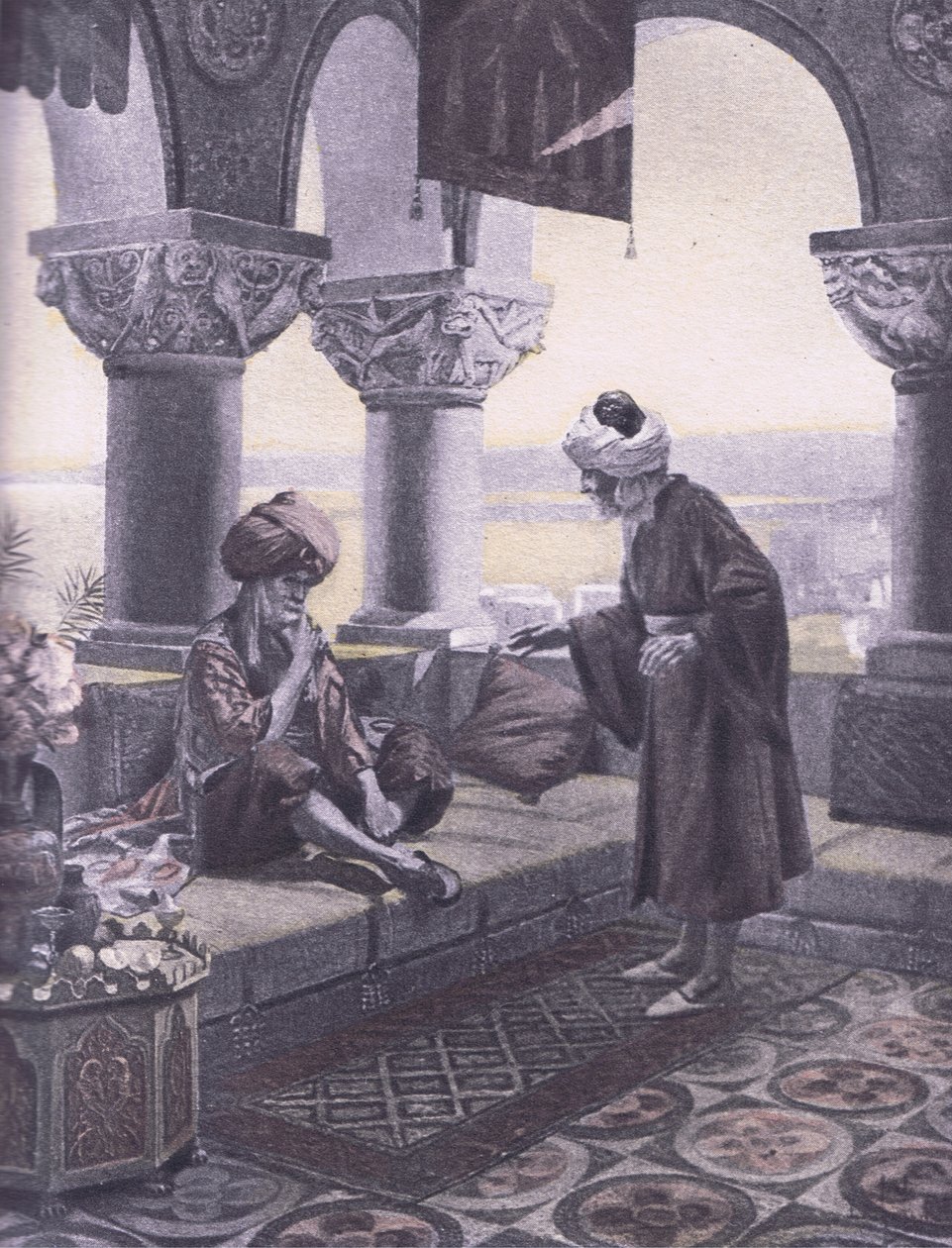 Kolme sormusta, kuvitus Decameron of Boccacciosta, julkaissut Navarre Society 1930-luvulla (litho) tekijältä Louis Chalon