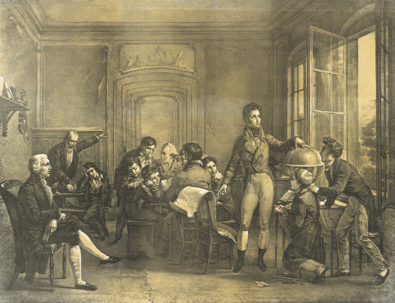 Louis-Philippe opettaa maantiedettä Collège de Reichenaussa, pub. 1820 tekijältä Louis Charles Auguste Couder