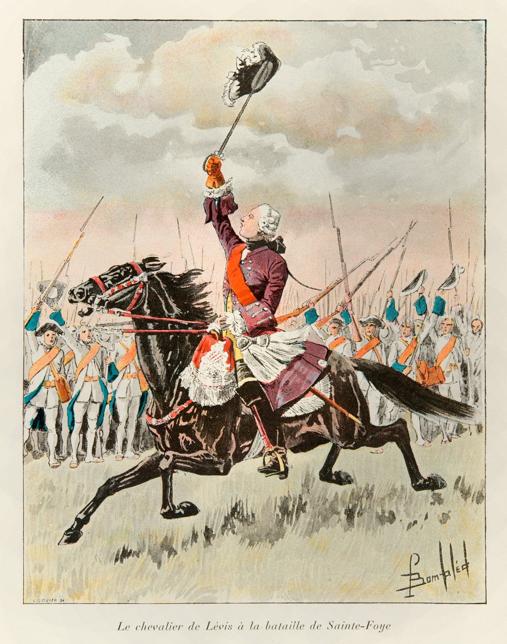 Bombled Louis (1862 - 1927); Chevalier de Levis (Francois Gaston de Levis 1719 - 1787) Sainte Foyn taistelussa vuonna 1760 englantilaisia vastaan; Eugene Gueninin Uuden Ranskan historia - 1900 - Kokoelma, osa. tekijältä Louis Charles Bombled