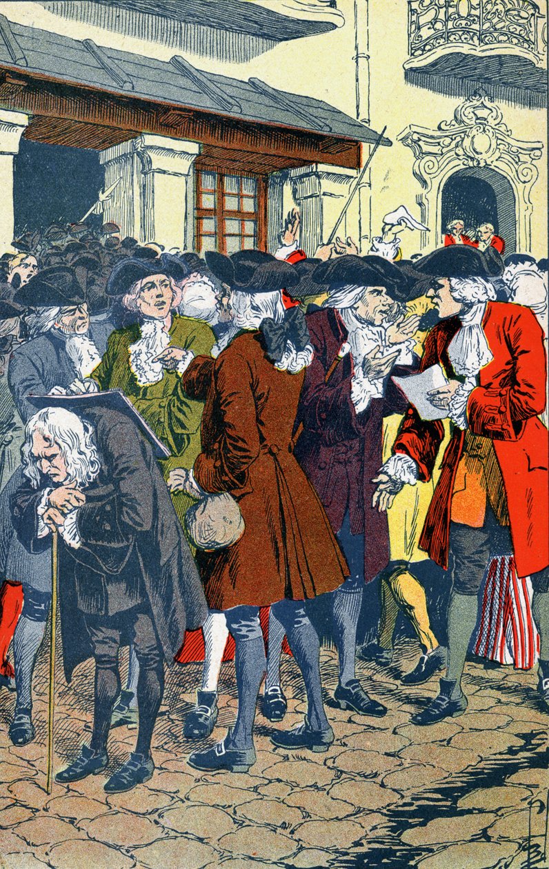 Väkijoukko Law Bankin edessä tekijältä Louis Charles Bombled