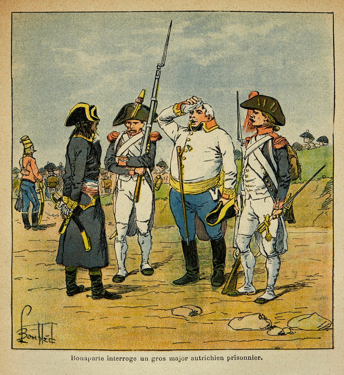 Bombled Louisin (1862-1927) kuvitus kreivi Emmanuel de Las Casesista (1766-1842): Italian kampanjan aikana Bonaparte kuulustelee itävaltalaista vankiupseeria, Private Collection tekijältä Louis Charles Bombled