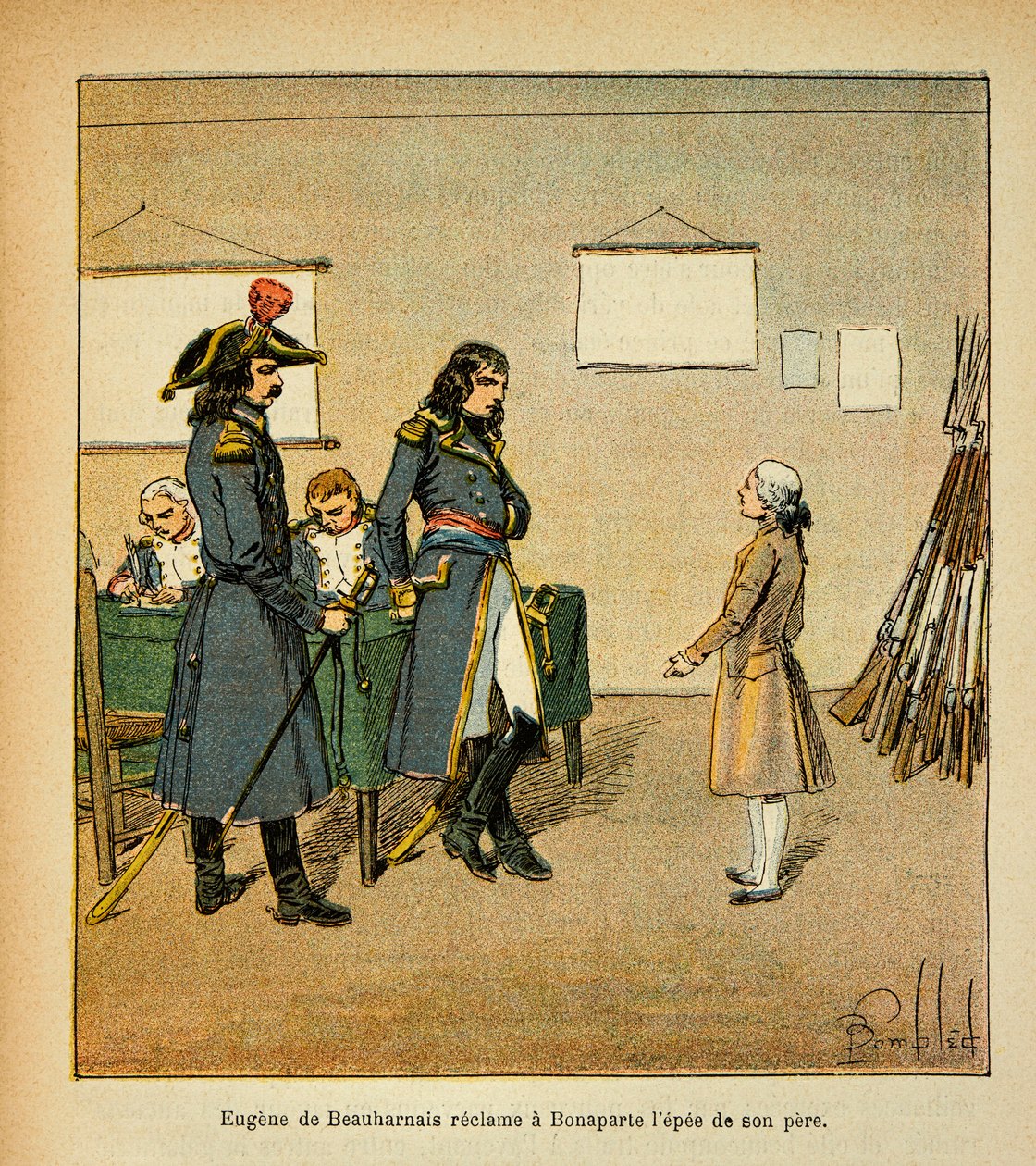 Kuva Bombled Louisista (1862-1927) kreivi Emmanuel de Las Casesin (1766-1842) kirjasta "The Memorial of Saint Helene": Eugene de Beauharnais (1781-1824) vaatii isänsä miekan Bonapartessa, yksityiskokoelmassa tekijältä Louis Charles Bombled