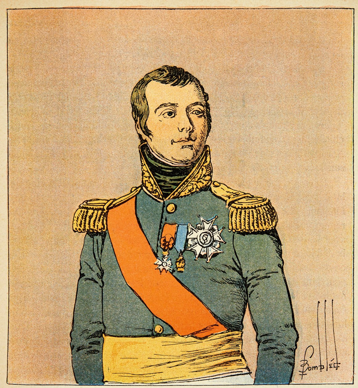 Kuvitus Bombled Louisista (1862-1927) kreivi Emmanuel de Las Casesin (1766-1842) kirjasta "Saint Helenen muistomerkki": Taranton herttuan marchal Etienne Macdonaldin (1765-1840) muotokuva, yksityiskokoelma. tekijältä Louis Charles Bombled