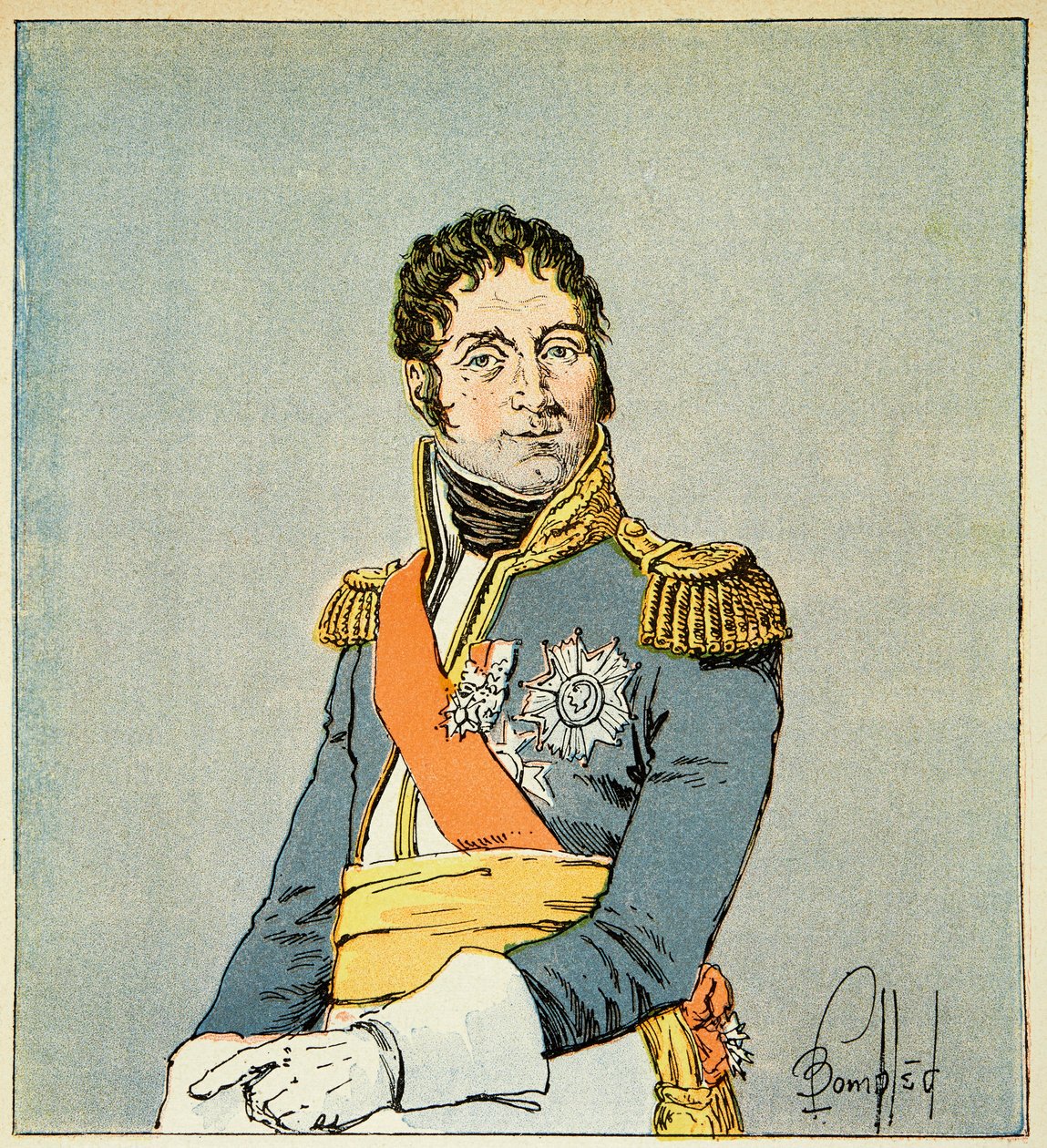 Kuvitus Bombled Louisista (1862-1927) kreivi Emmanuel de Las Casesin (1766-1842) kirjasta "Saint Helenen muistomerkki": Rivolin herttuan ja Esslingin prinssin Andre Massenan (1758-1817) muotokuva, yksityiskokoelma. tekijältä Louis Charles Bombled