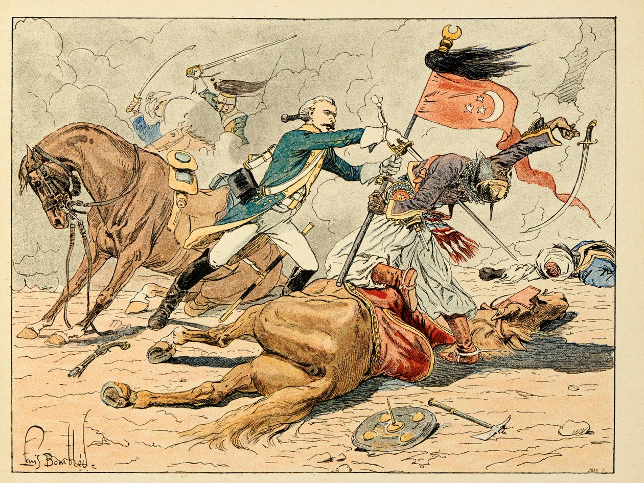 Kuvitus kirjasta "Les heros du Siecle", Dick de Lonlayn anekdoottiset lausunnot ja Louis Bombledin (1862-1927) kuvituksesta tekijältä Louis Charles Bombled