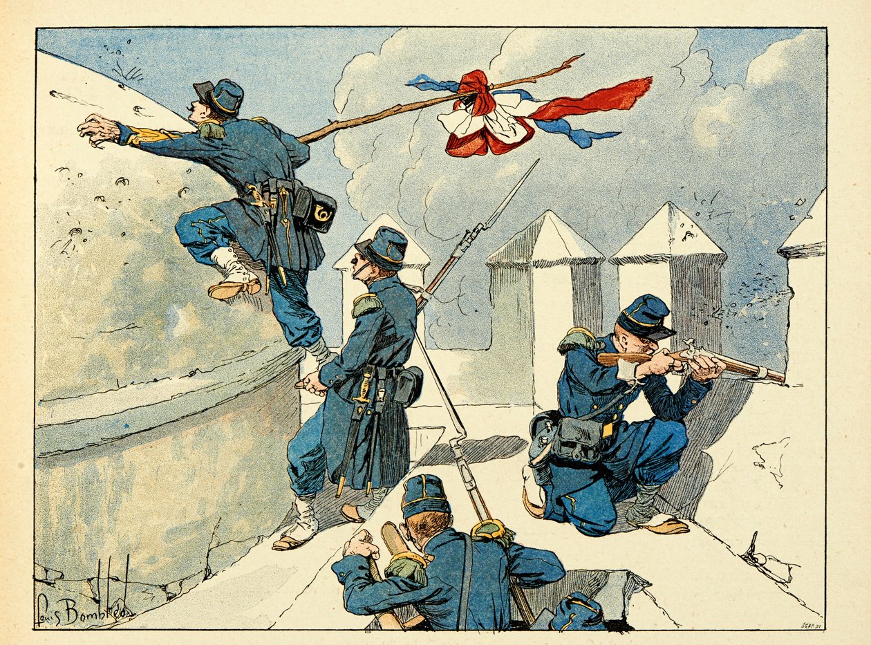 Kuvitus kirjasta "The Heros of the vuosisadan", Dick de Lonlayn anekdoottiset lausunnot ja Louis Bombledin (1862-1927) kuvituksesta tekijältä Louis Charles Bombled