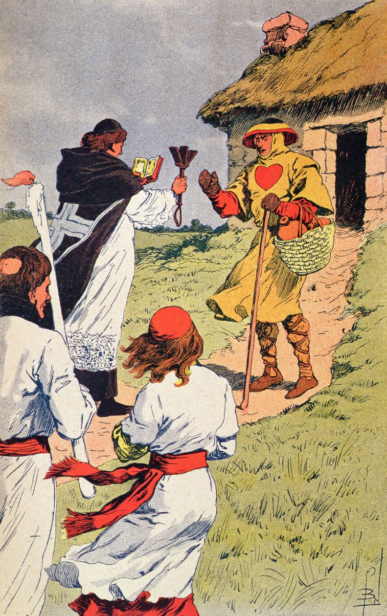Pappi vierailee spitaalisen luona keskiajalla, kuvitus Jules Michelet