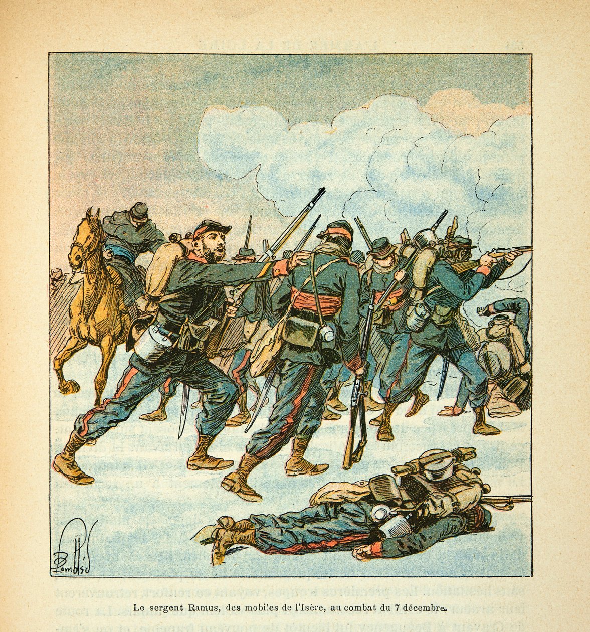 Eugene Sergeantin Loire-armee, joka tunnetaan nimellä Grenest, kuvannut Louis Bombled (1862-1927) (Ranskan ja Saksan sota; kampanja 1870 -1871): kersantti Ramus Iseren matkapuhelimesta taistelussa 7. joulukuuta tekijältä Louis Charles Bombled