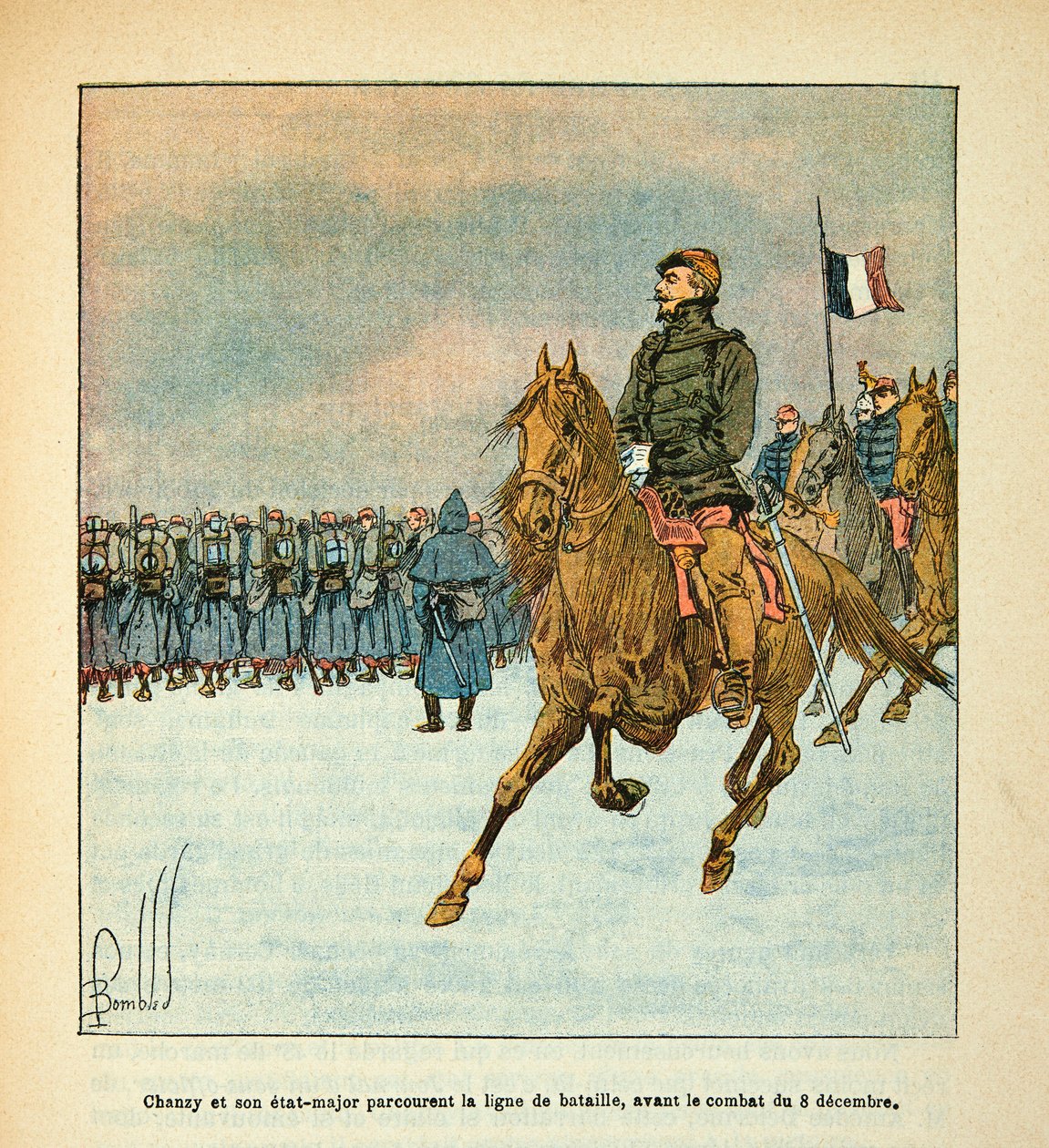 Eugene Sergentin Loiren armeija, joka tunnetaan nimellä Grenest, kuvittanut Louis Bombled (1862-1927) (Ranskan ja Saksan sota; kampanja 1870-1871): Kenraali Chanzy ja hänen esikuntansa kulkevat taistelulinjaa ennen 8. joulukuuta käytyjä taisteluja 1870, yk tekijältä Louis Charles Bombled