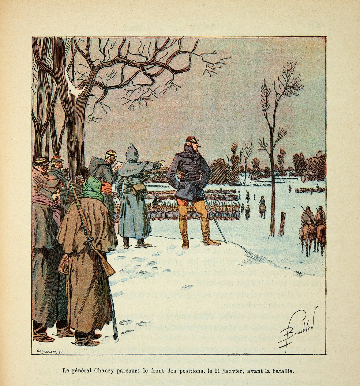 Eugene Sergentin Loiren armeija, joka tunnetaan nimellä Grenest, kuvittanut Louis Bombled (1862-1927) (Ranskan ja Saksan sota; kampanja 1870 -1871): Kenraali Chanzy matkustaa aseman edessä 11. tammikuuta ennen taistelua, sotamies. Kokoelma tekijältä Louis Charles Bombled