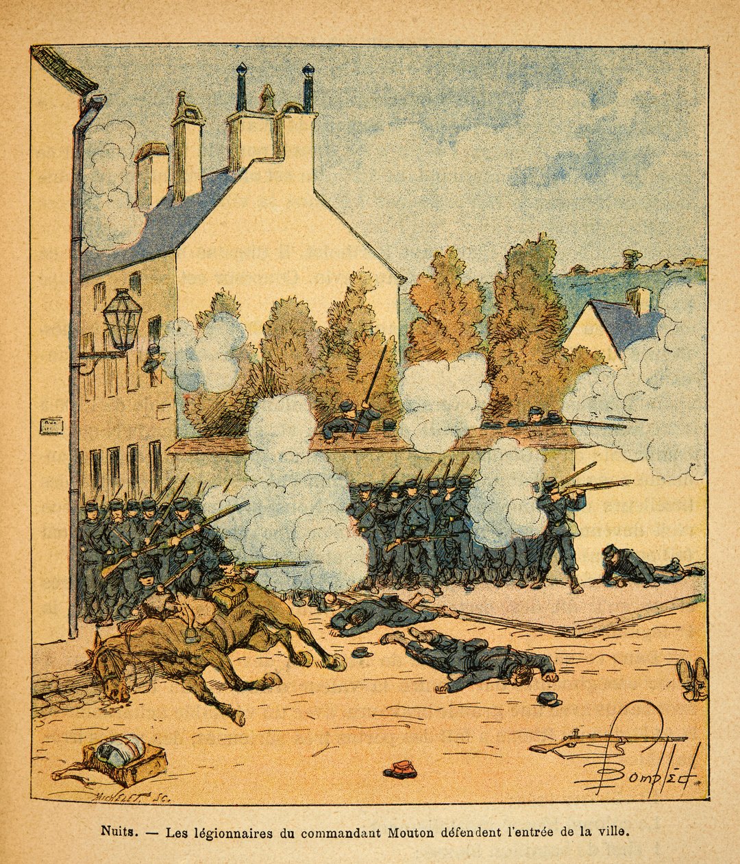 Eugene Sergeantin itäinen armee, joka tunnetaan nimellä Grenest, kuvannut Louis Bombled (1862-1927) (Ranskan ja Saksan sota; kampanja 1870 -1871): Yön taistelu Saint Georges, komentaja Moutonin legionaarit puolustavat kaupungin sisäänkäyntiä , yksityinen C tekijältä Louis Charles Bombled