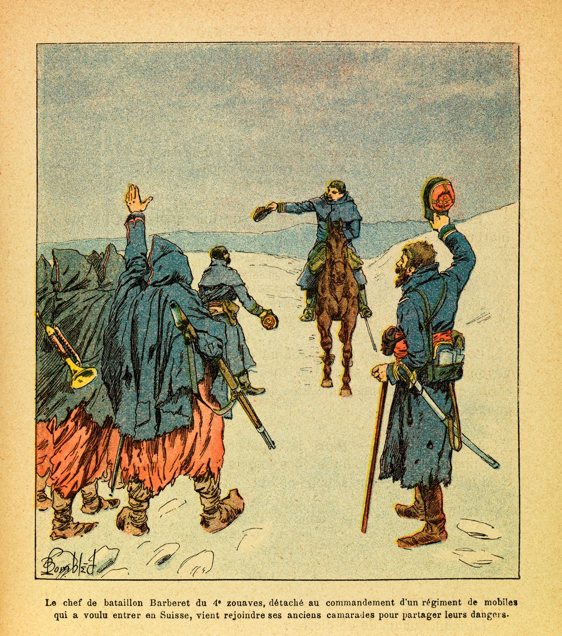 Eugene Sergeantin itäinen armeija, joka tunnetaan nimellä Grenest, kuvannut Louis Bombled (1862-1927) (Ranskan ja Saksan sota; kampanja 1870 -1871): 4. Zouaven Barberet-pataljoonien johtaja, eroaa komentamaan rykmenttiä matkapuhelin, joka halusi tekijältä Louis Charles Bombled