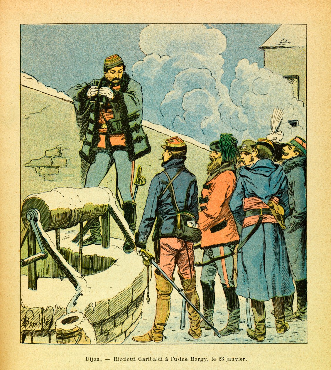 Eugene Sergeantin itäinen armeija, joka tunnetaan nimellä Grenest, kuvannut Louis Bombled (1862-1927) (Ranskan ja Saksan sota; kampanja 1870-1871): Dijon, Ricciotti Garibaldi Bargyn tehtaalla 23. tammikuuta tekijältä Louis Charles Bombled