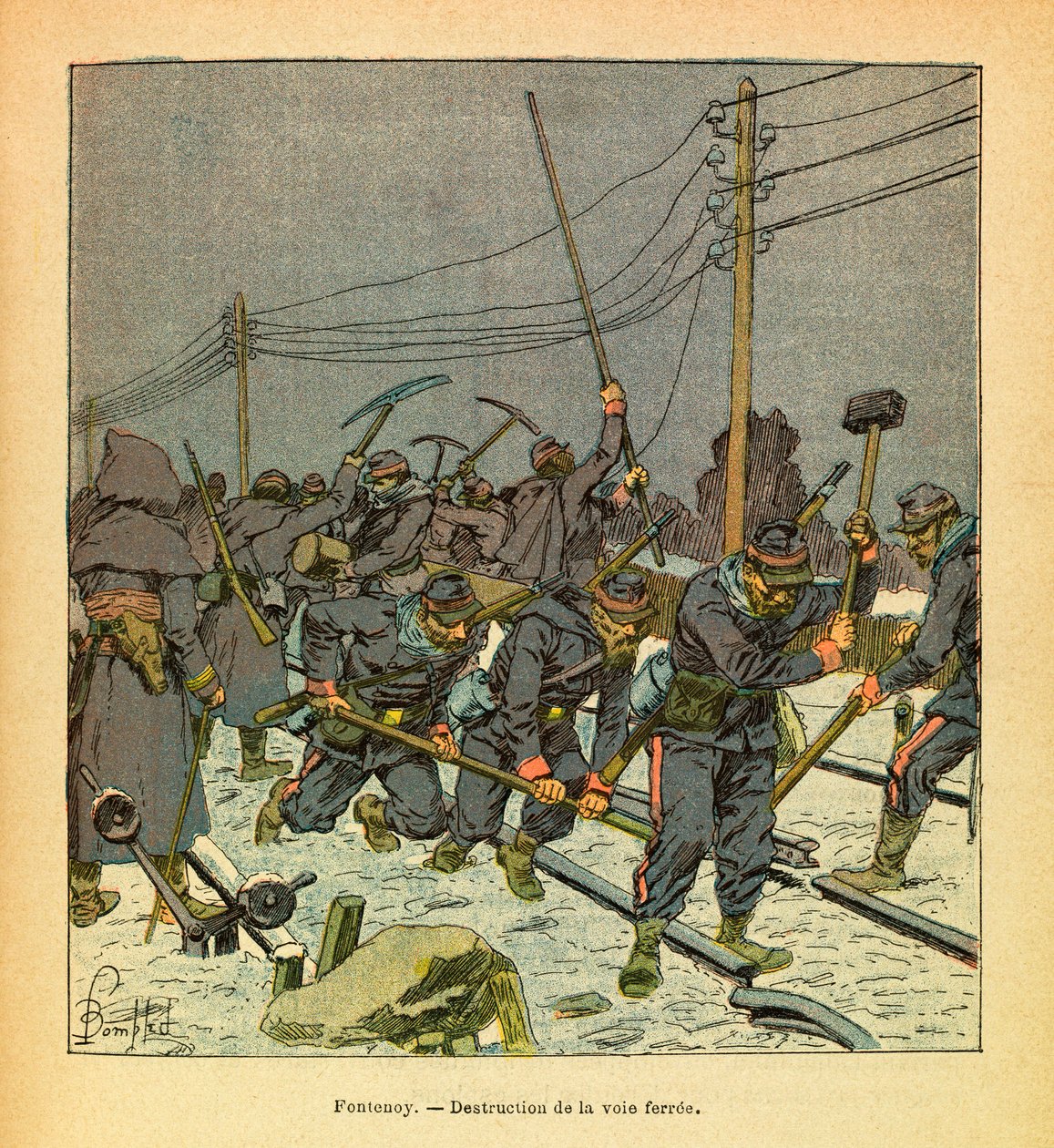 Eugene Sergeantin itäarmee, joka tunnetaan nimellä Grenest, kuvannut Louis Bombled (1862-1927) (Ranskan ja Saksan sota; kampanja 1870 -1871): Fontenoy, rautatien tuhoaminen, yksityinen kokoelma tekijältä Louis Charles Bombled