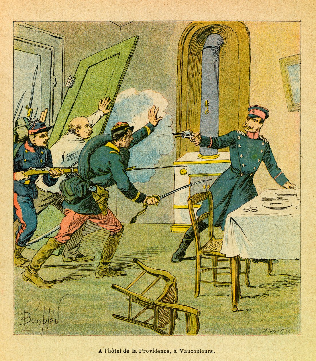 Eugene Sergeantin itäinen armee, joka tunnetaan nimellä Grenest, kuvannut Louis Bombled (1862-1927) (Ranskan ja Saksan sota; kampanja 1870 -1871): Preussilainen upseeri, joka vangittiin ranskalaisista motiiveista Vaucouleursissa, yksityinen kokoelma tekijältä Louis Charles Bombled