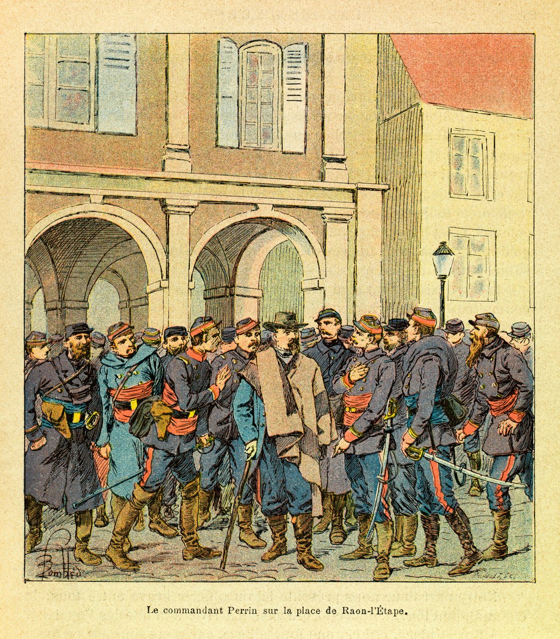 Eugene Sergeantin itäinen armeija, joka tunnetaan nimellä Grenest, kuvittanut Louis Bombled (1862-1927) (Ranskan ja Saksan sota; kampanja 1870 -1871): komentaja Perrin Place de Raon-l