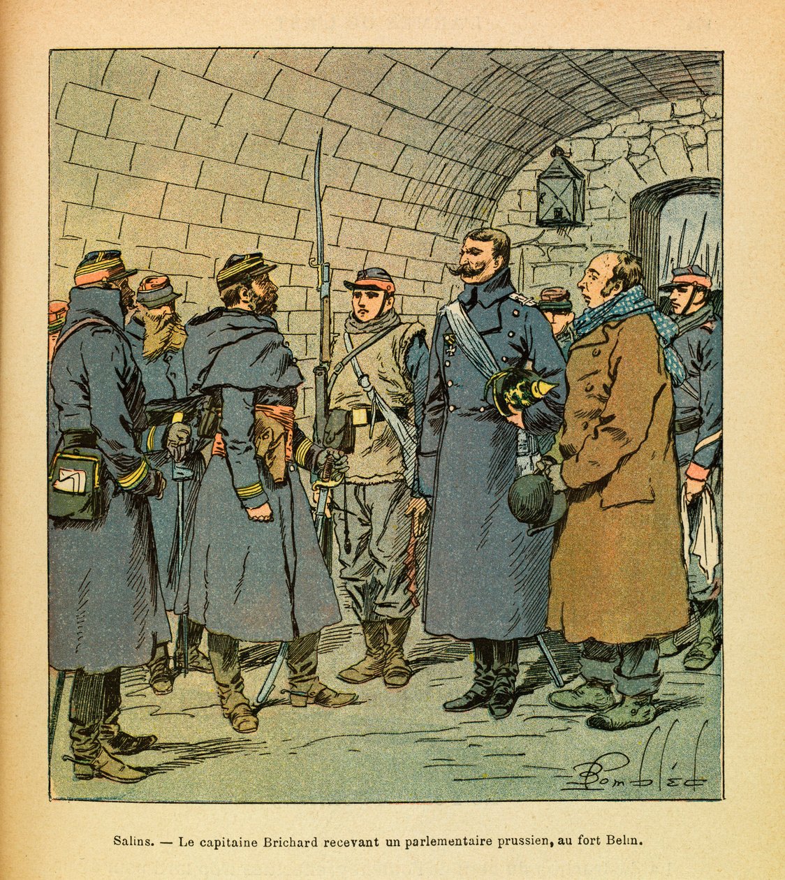 Eugene Sergeantin itäinen armee, joka tunnetaan nimellä Grenest, kuvannut Louis Bombled (1862-1927) (Ranskan ja Saksan sota; kampanja 1870-1871): Salins, kapteeni Brichard vastaanottaa Preussin parlamentaarikon Fort Belinissä a Salins les Bainsissa, yksity tekijältä Louis Charles Bombled