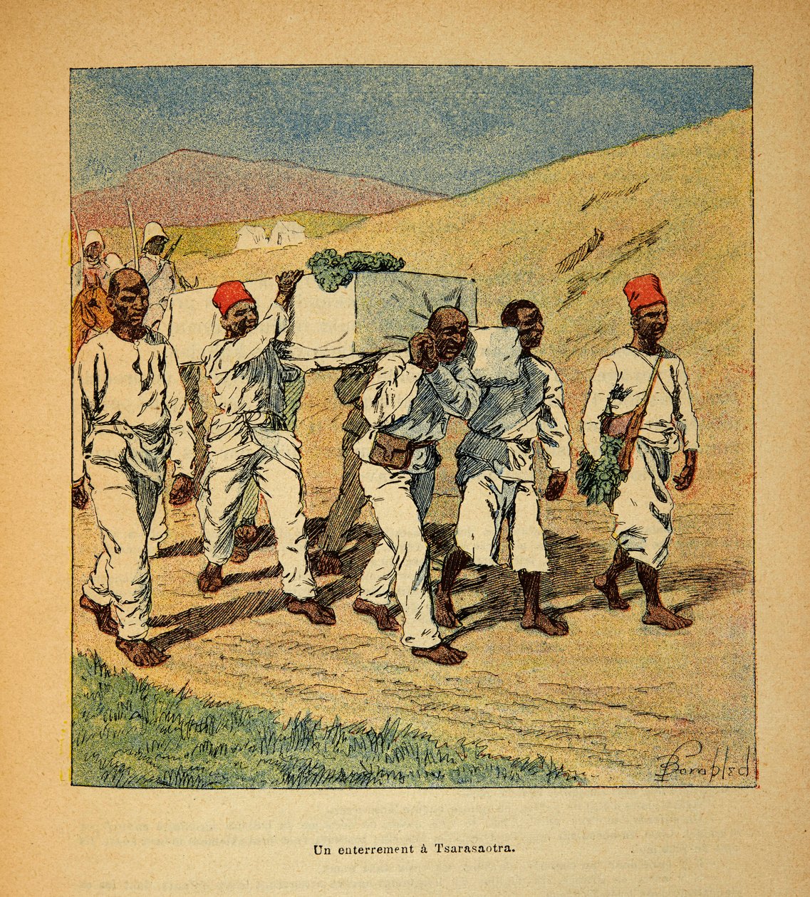 Madagaskarin sota - Henri Galli dit Galllichetin (1854-1922) ranskalaisten tutkimusretkien anekdoottinen historia vuosina 1885-1895, kuvittanut Louis Bombled (1862-1927): Yksityiskokoelma tekijältä Louis Charles Bombled