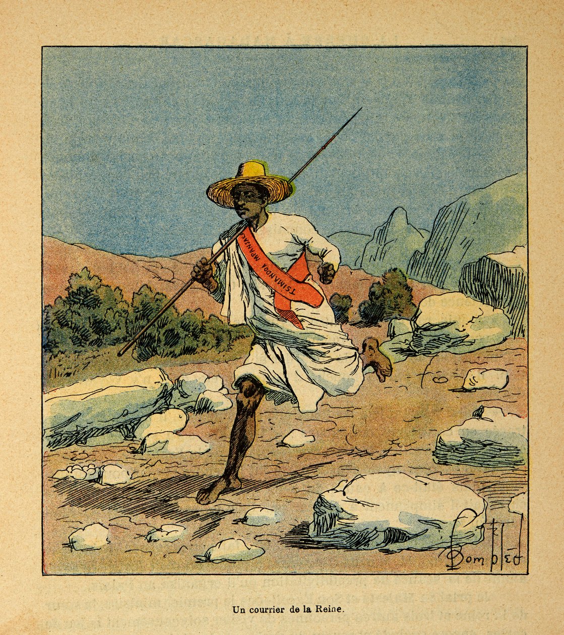 Madagaskarin sota - Henri Galli dit Galllichetin (1854-1922) ranskalaisten tutkimusretkien anekdoottinen historia, kuvittanut Louis Bombled (1862-1927): Kuriiri kuningatar Ranavalonalta vuonna 1895, yksityinen kokoelma tekijältä Louis Charles Bombled
