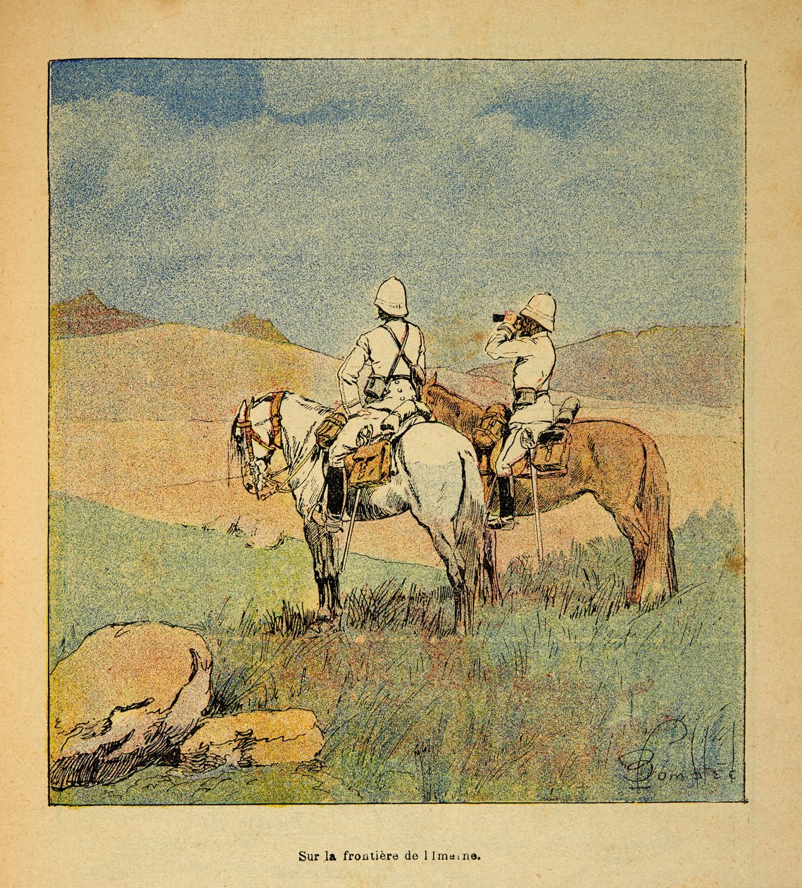 Madagaskarin sota - Henri Galli dit Galllichet (1854-1922) ranskalaisten tutkimusretkien anekdoottinen historia, kuvittanut Louis Bombled (1862-1927): Sotilas tiedustelussa Imernen ja Madagaskarin rajalla, Private vuonna 1895 Kokoelma tekijältä Louis Charles Bombled