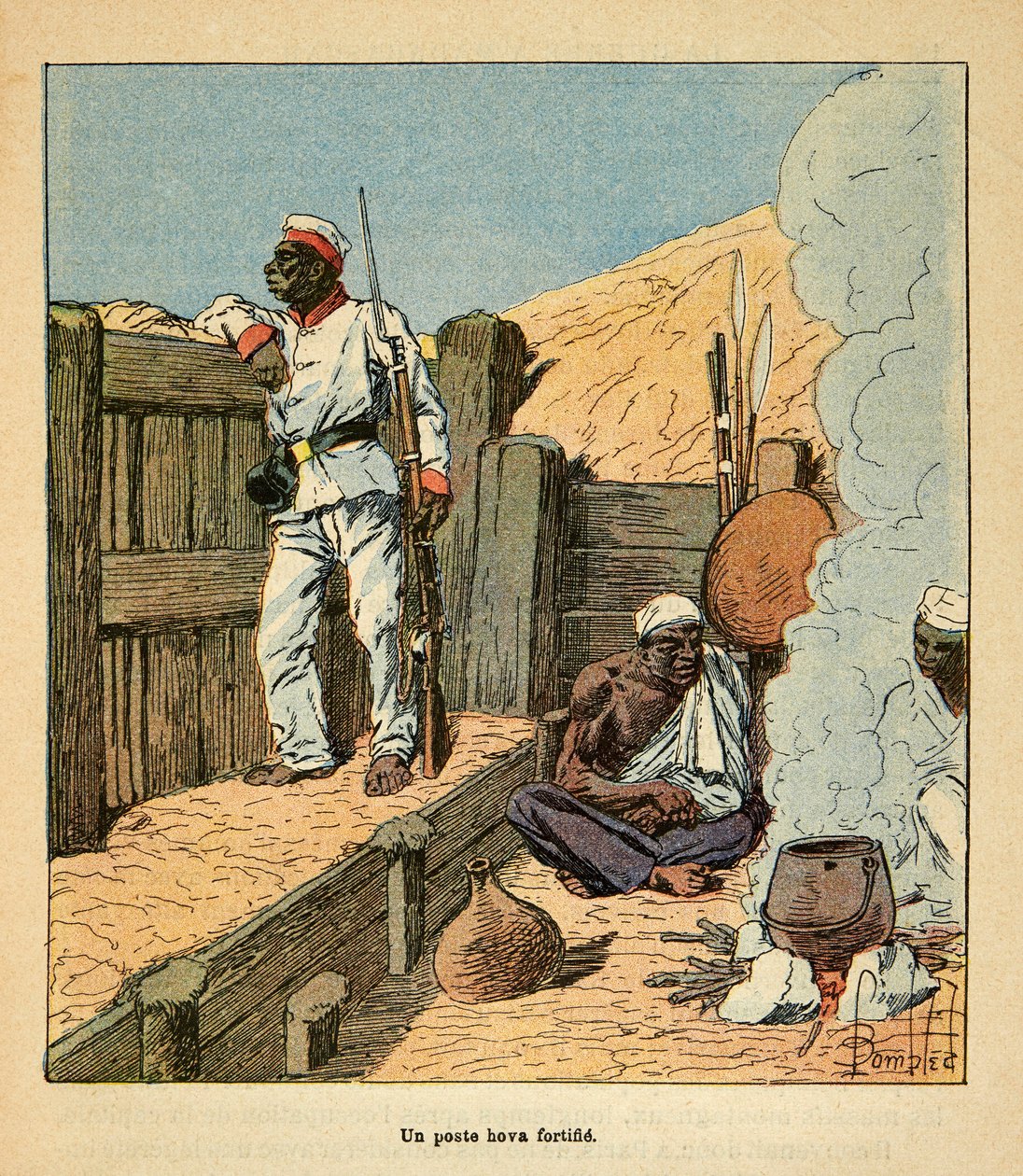 Madagaskarin sota - Henri Galli dit Galllichetin (1854-1922) ranskalaisten tutkimusretkien anekdoottinen historia, kuvittaja Louis Bombled (1862-1927): Hova vahvistaa, yksityinen kokoelma tekijältä Louis Charles Bombled