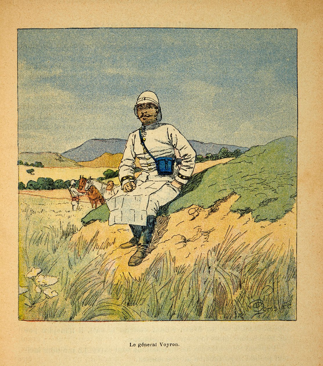 Madagaskarin sota - Henri Galli dit Galllichetin (1854-1922) ranskalaisten tutkimusretkien anekdoottinen historia, kuvittanut Louis Bombled (1862-1927): Kenraali Voyronin muotokuva (1838-1921), yksityinen kokoelma tekijältä Louis Charles Bombled