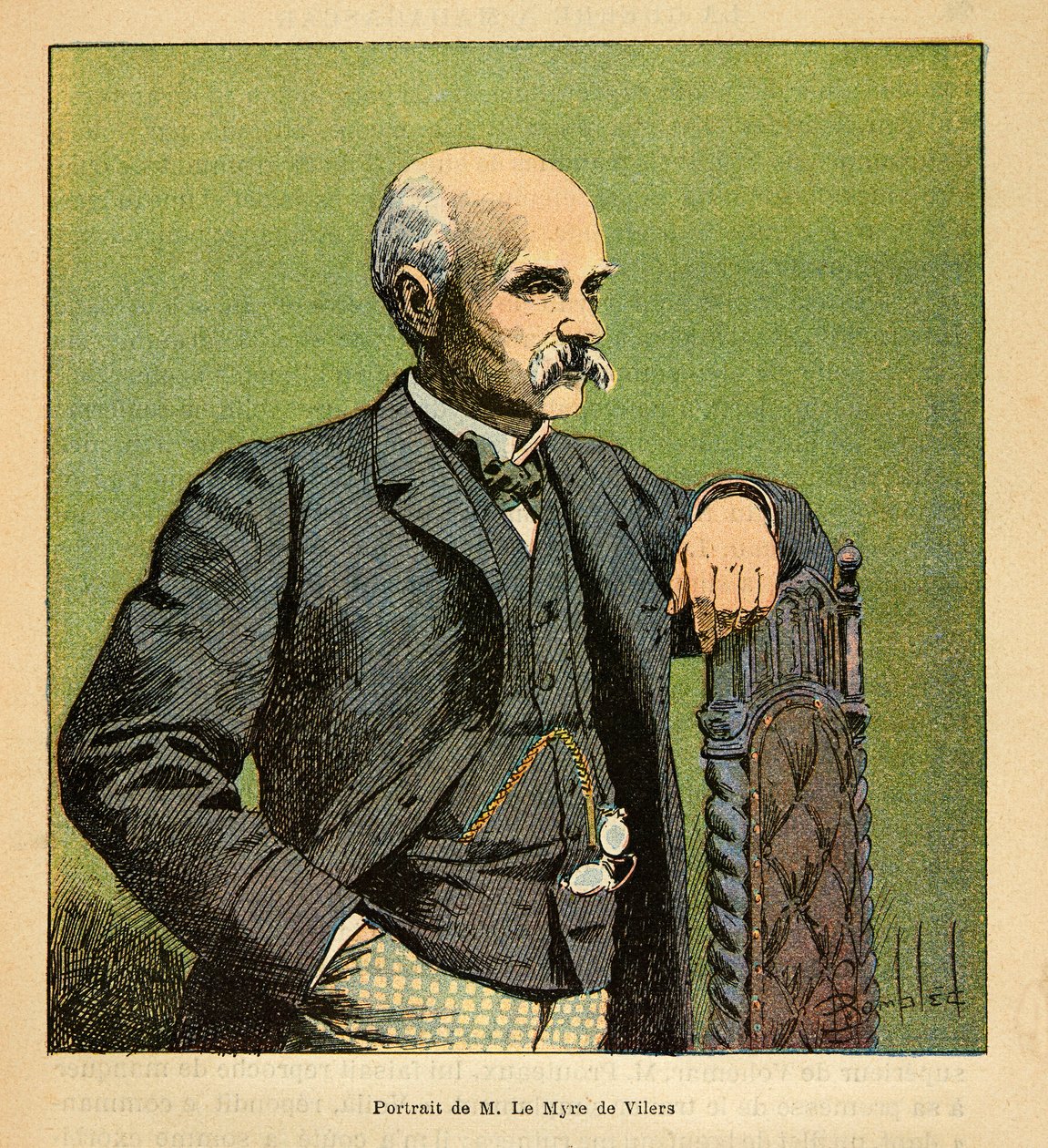 Madagaskarin sota - Henri Galli dit Galllichetin (1854-1922) ranskalaisten tutkimusmatkojen anekdoottinen historia, kuvittanut Louis Bombled (1862-1927): M. Le Myre de Vilersin (1833-1918) muotokuva. kenraali a Madagaskar vuonna 1886, yksityinen tekijältä Louis Charles Bombled