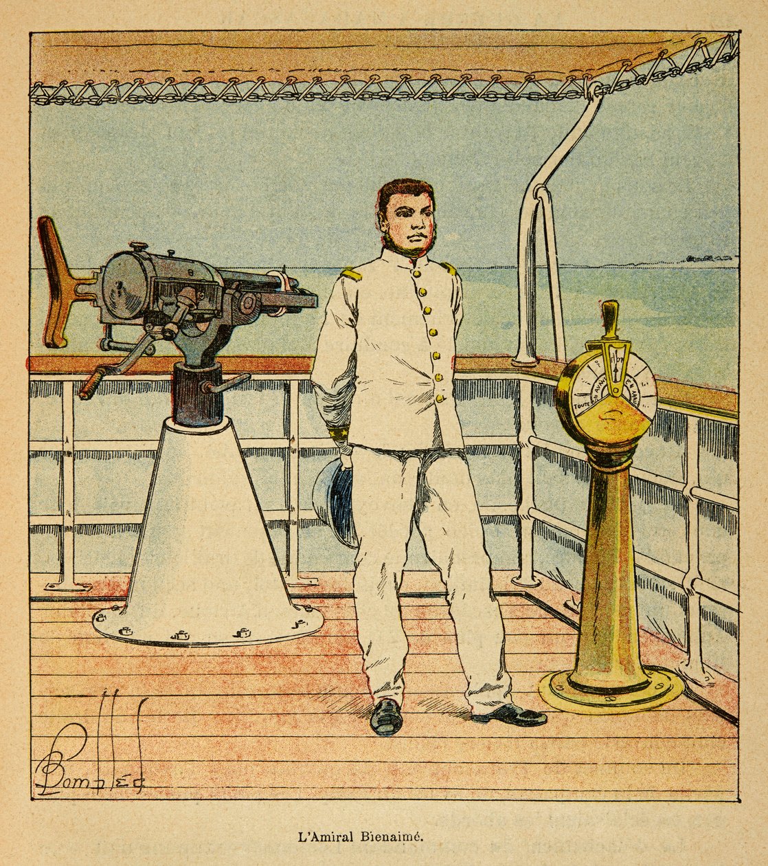 Madagaskarin sota - Henri Galli dit Galllichetin (1854-1922) ranskalaisten tutkimusmatkojen anekdoottinen historia, kuvittanut Louis Bombled (1862-1927): Admiral Bienaimen muotokuva (1843-1930), yksityinen kokoelma tekijältä Louis Charles Bombled